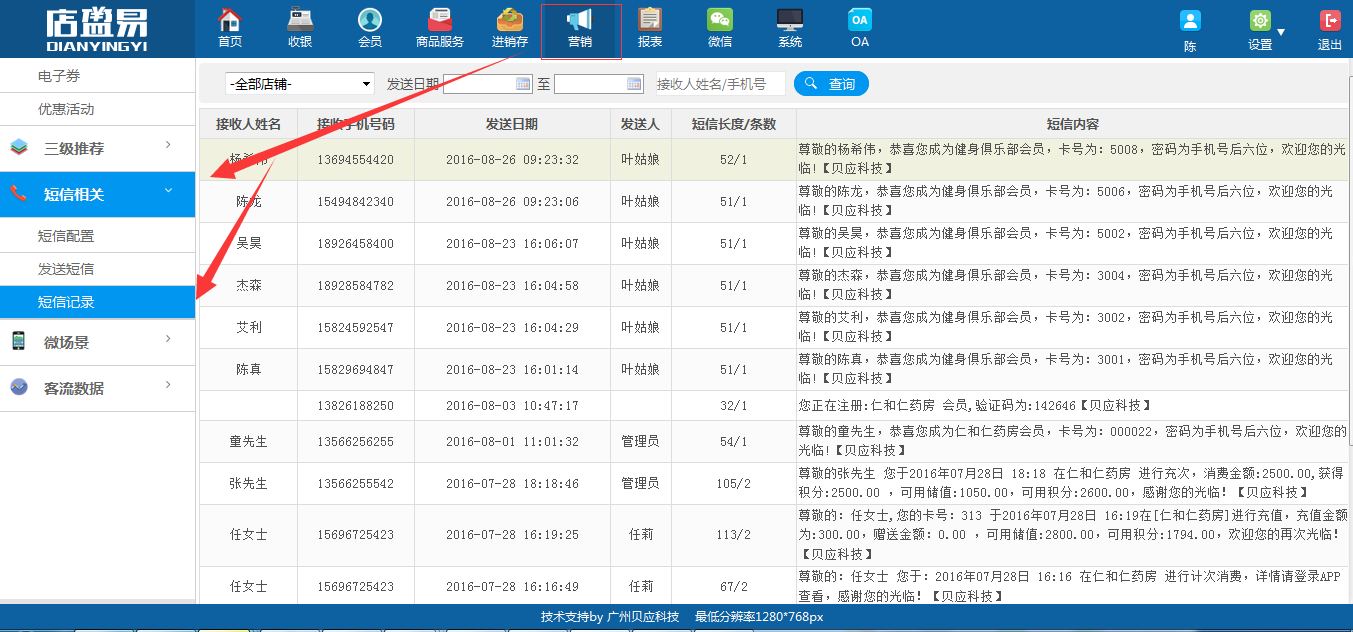 會員系統(tǒng)短信記錄